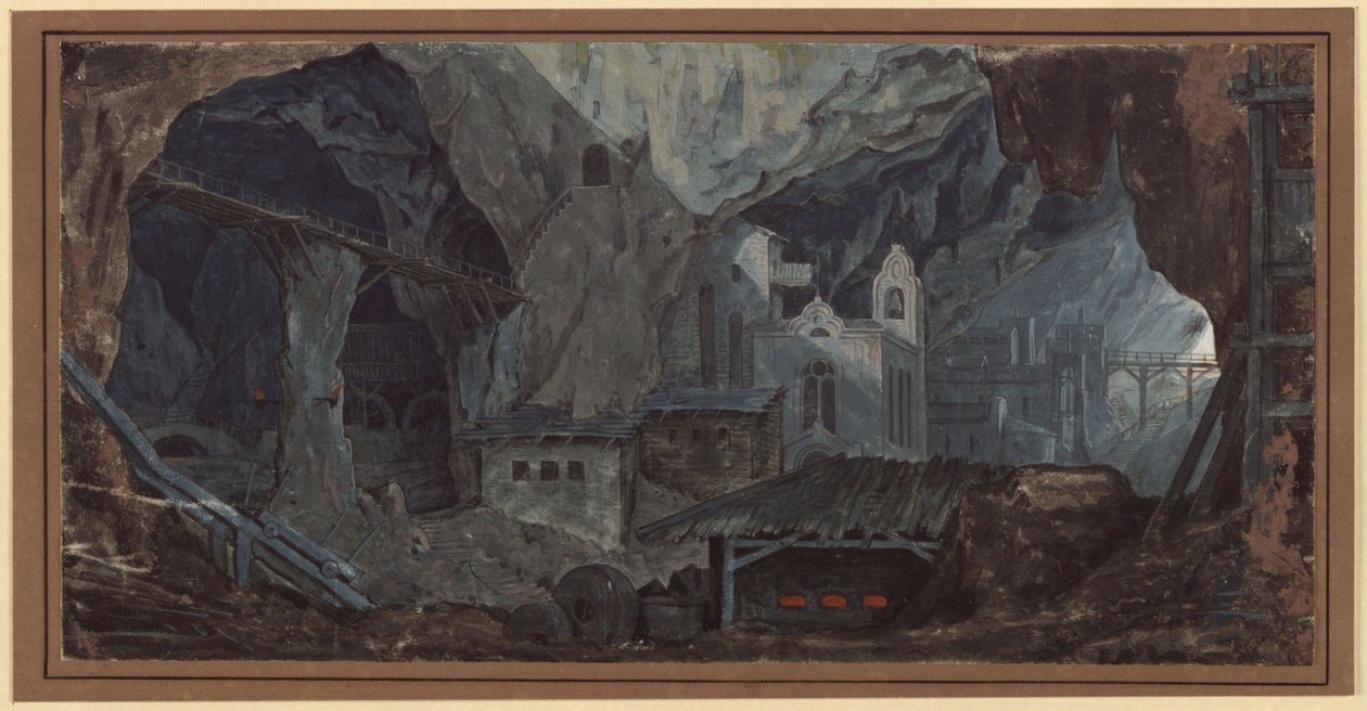 Iron Mine in Catalonia. Interior View by Karl Friedrich Schinkel