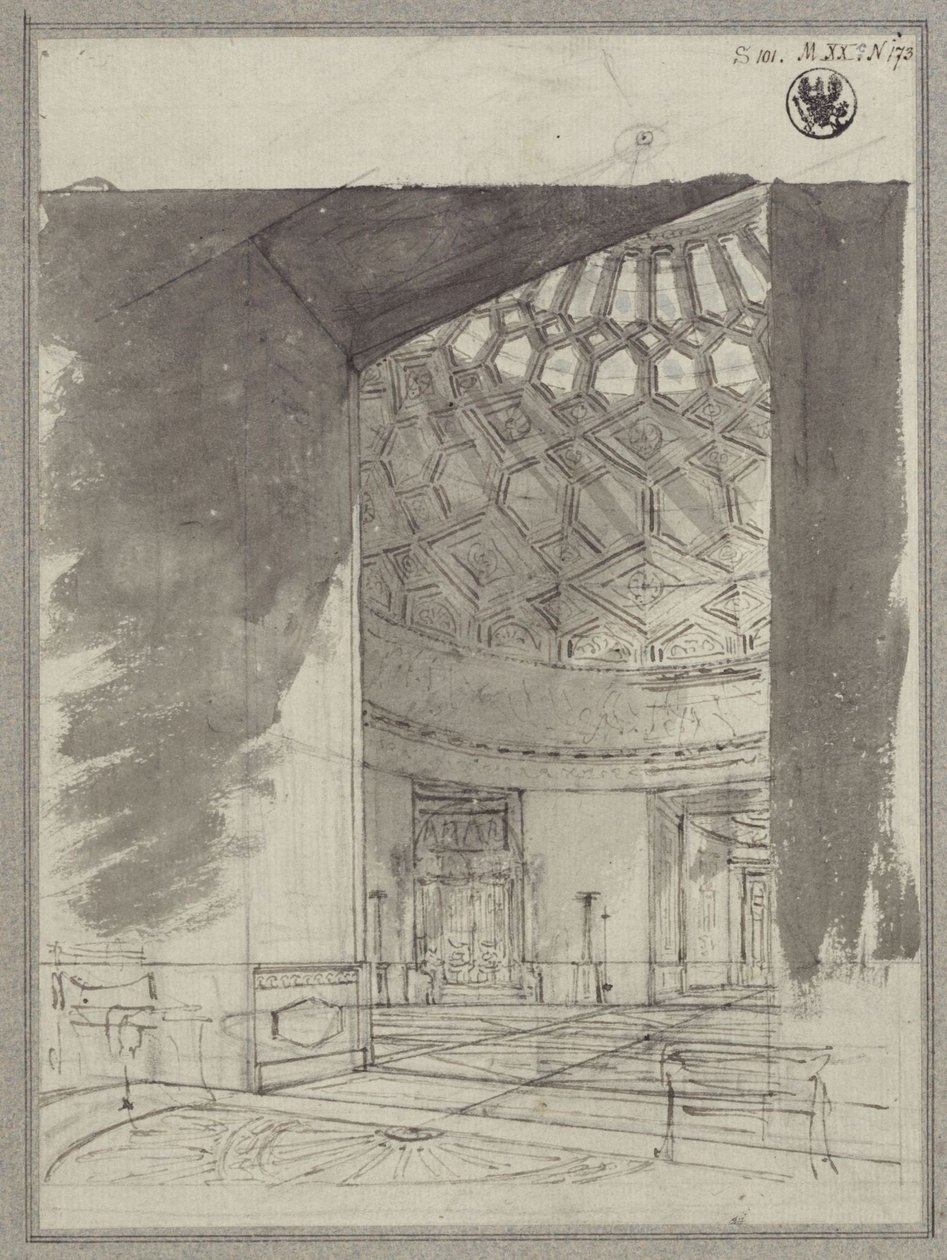 English Country House. View into the Dome Room with Coffering by Karl Friedrich Schinkel