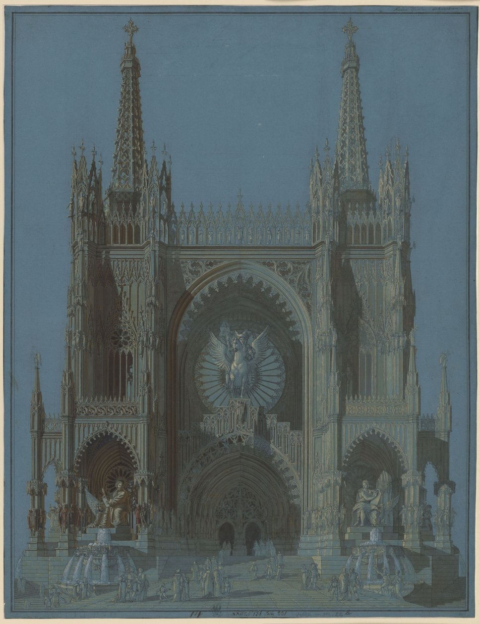 Facade of a Gothic Cathedral with Two Towers by Karl Friedrich Schinkel