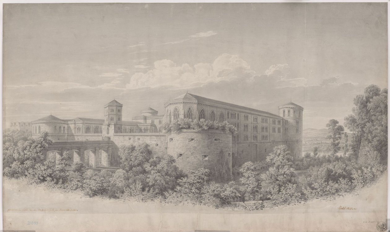 Halle an der Saale. Design for the Reconstruction of Moritzburg. View from the Northeast by Karl Friedrich Schinkel