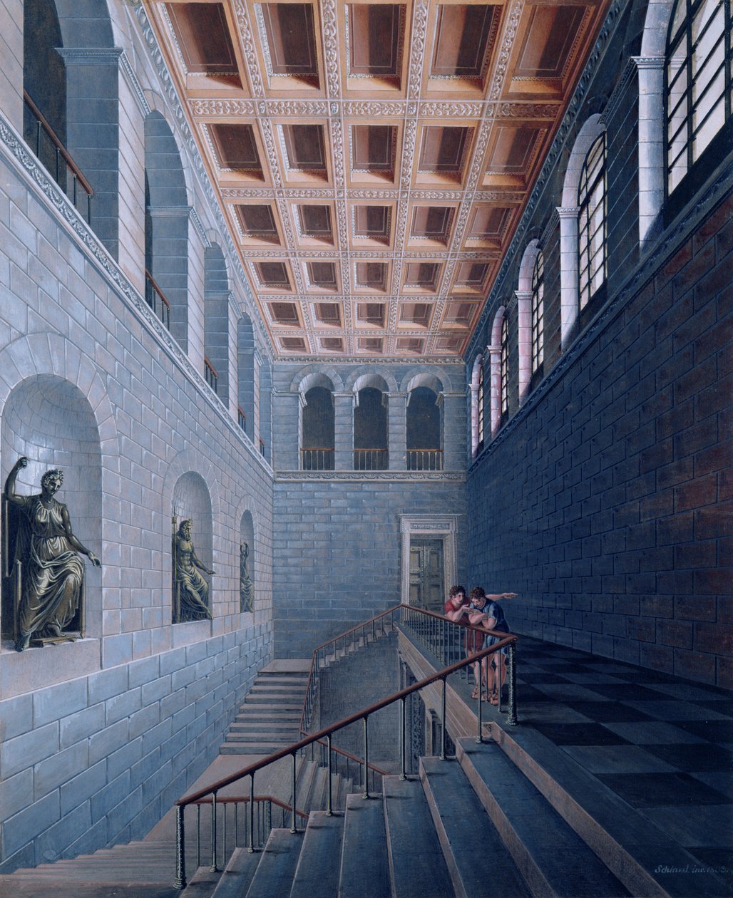 Interior view of a staircase, design for a castle in Koestritz, 1802-03 by Karl Friedrich Schinkel