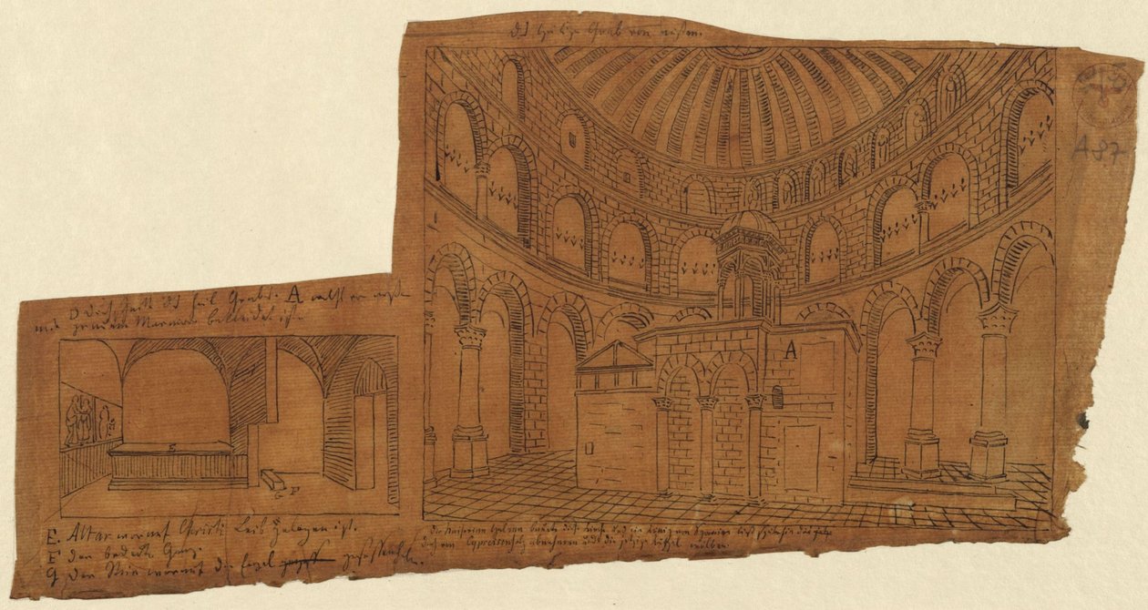 Jerusalem. Church of the Holy Sepulchre. Interior View by Karl Friedrich Schinkel