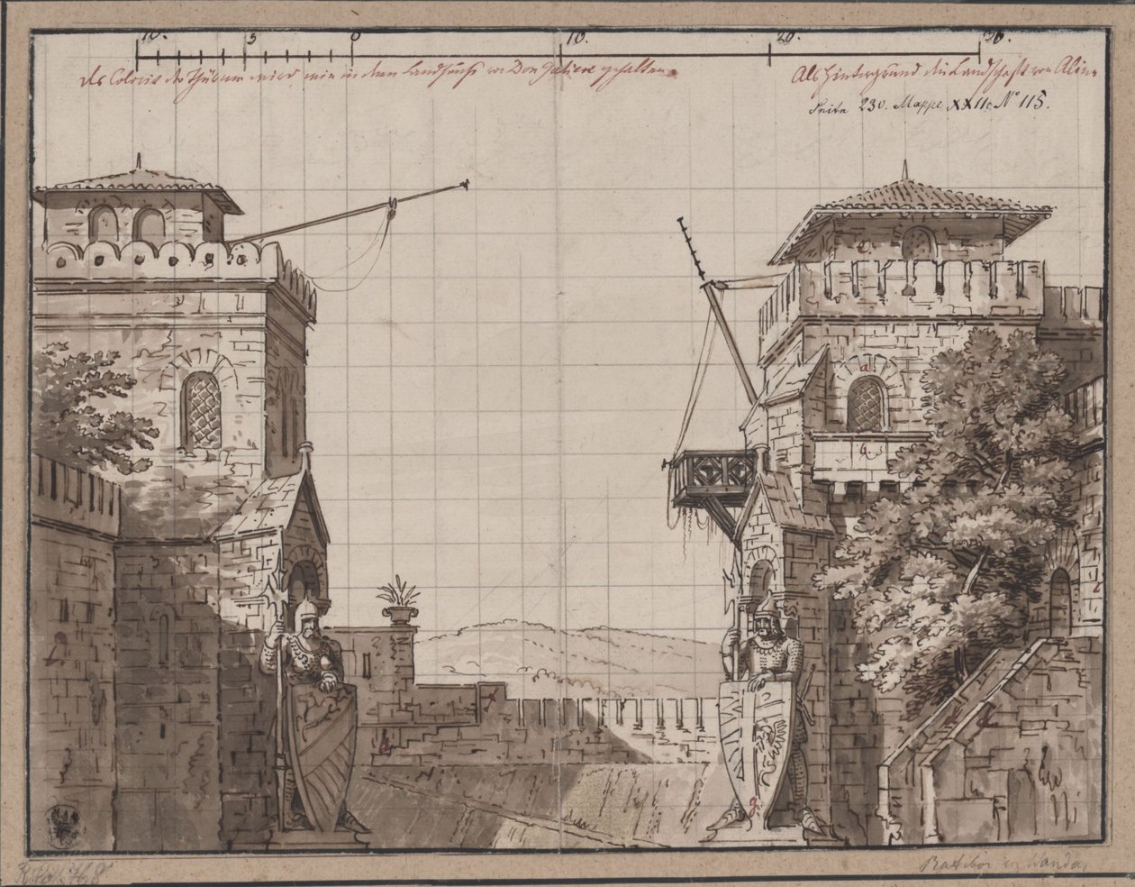 Ratibor and Wanda. Play by Jakob Andreas Konrad Levezow. Design for the 3rd Decoration. Castle with View of Mountains by Karl Friedrich Schinkel