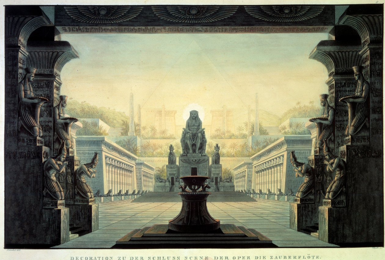 Theatre Decor: Decor for the Opera La Flute Enchante (Die Zauberflote) by Karl Friedrich Schinkel