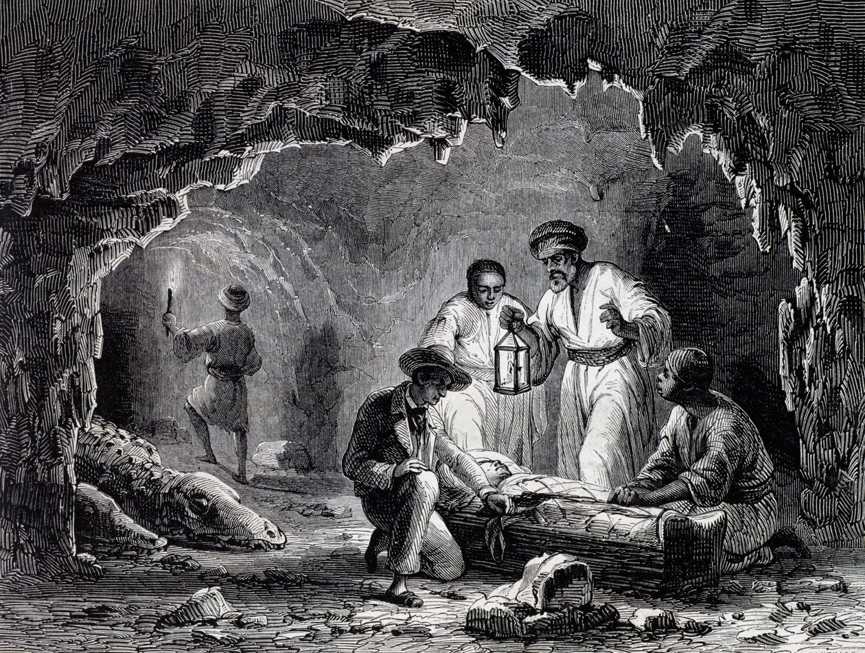 Archaeological Discoveries in Caves of Samoun, engraving based on drawing by Karl Girardet by Karl Girardet