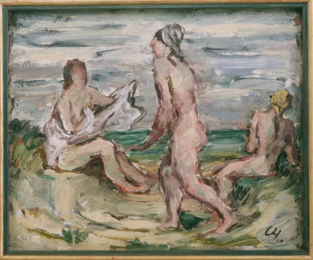 Three Female Nudes on the Beach by Karl Hofer
