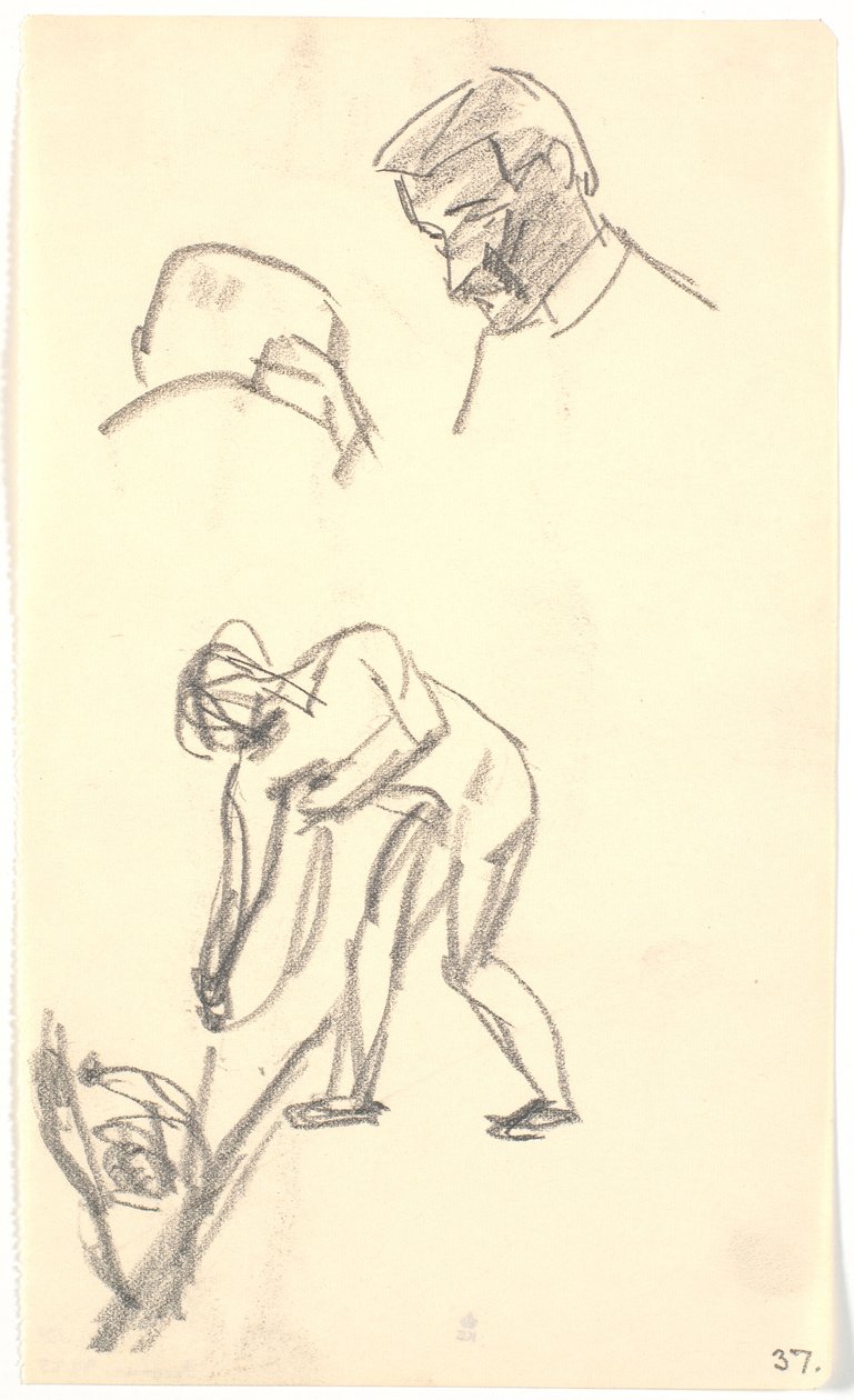 Various Small Sketches: Two Heads of a Couple of Figures (Composition Draft?) by Karl Isakson