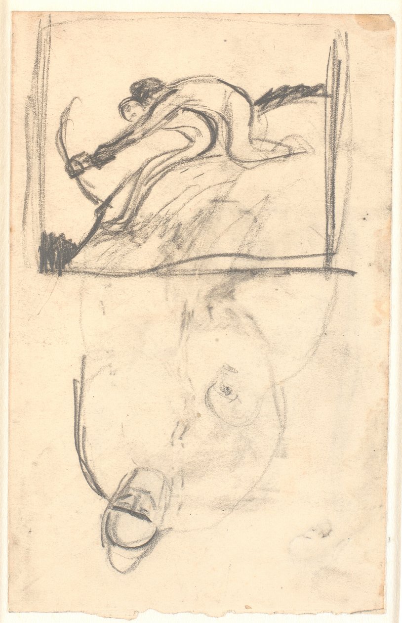 Draft for the Painting "Høder and Loke", furthermore (upside down) indication of figure composition by Karl Isakson