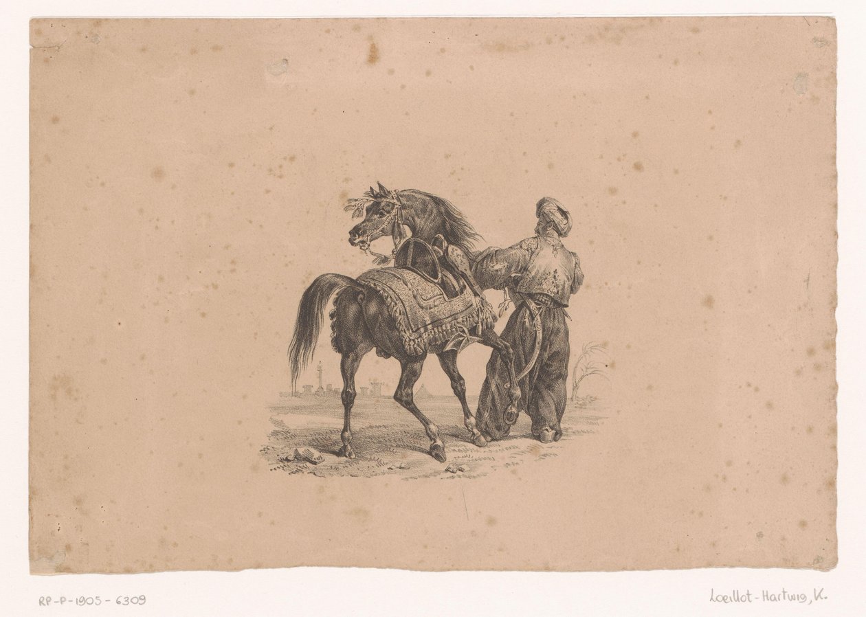 Horse and Standing Man in Ottoman Attire (Horses and Riders) by Karl Loeillot Hartwig