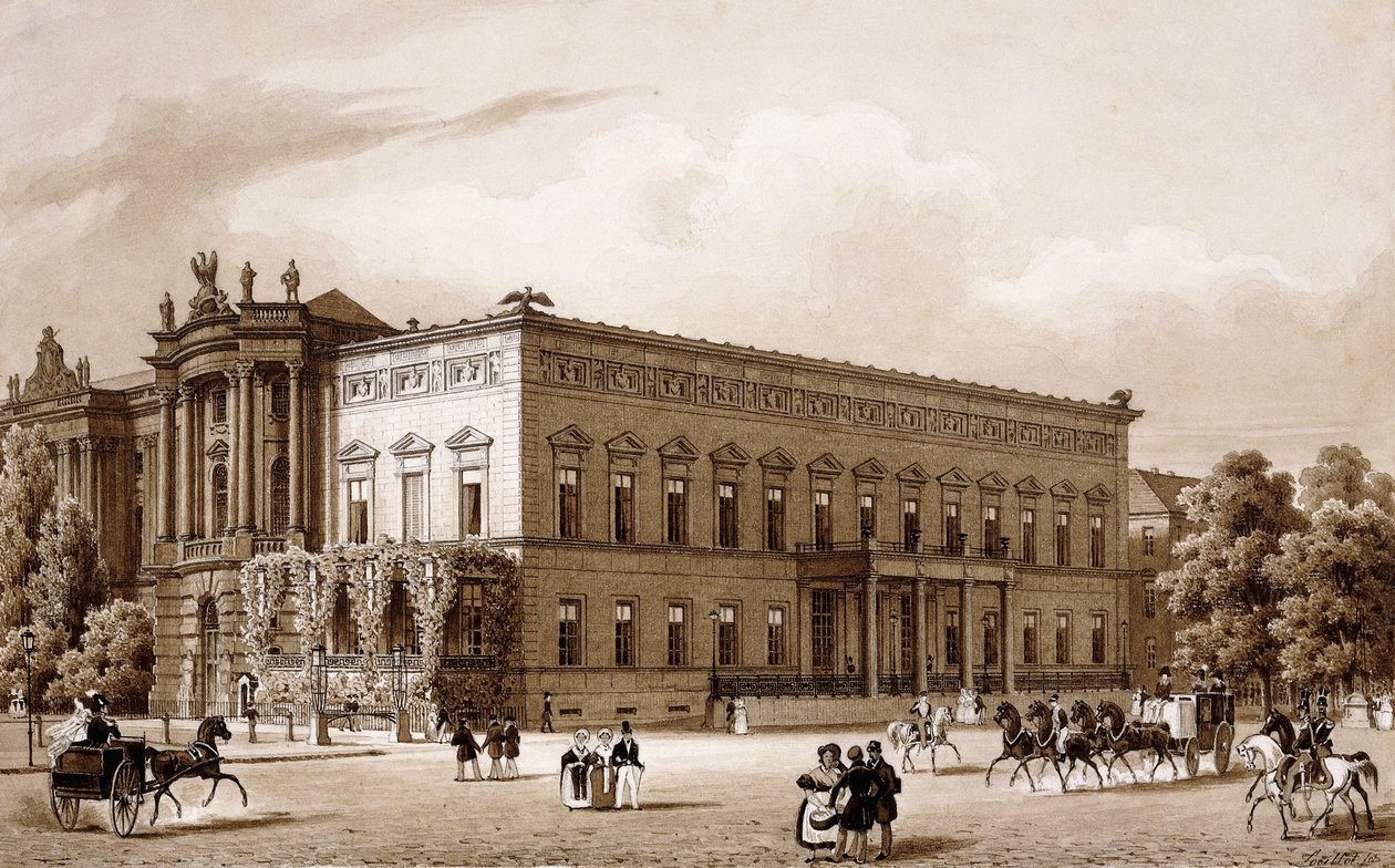 Unter den Linden, Berlin. The Palace of Prince Wilhelm and the Royal Library Overlooking the Platz am Opernhaus by Karl Loeillot Hartwig