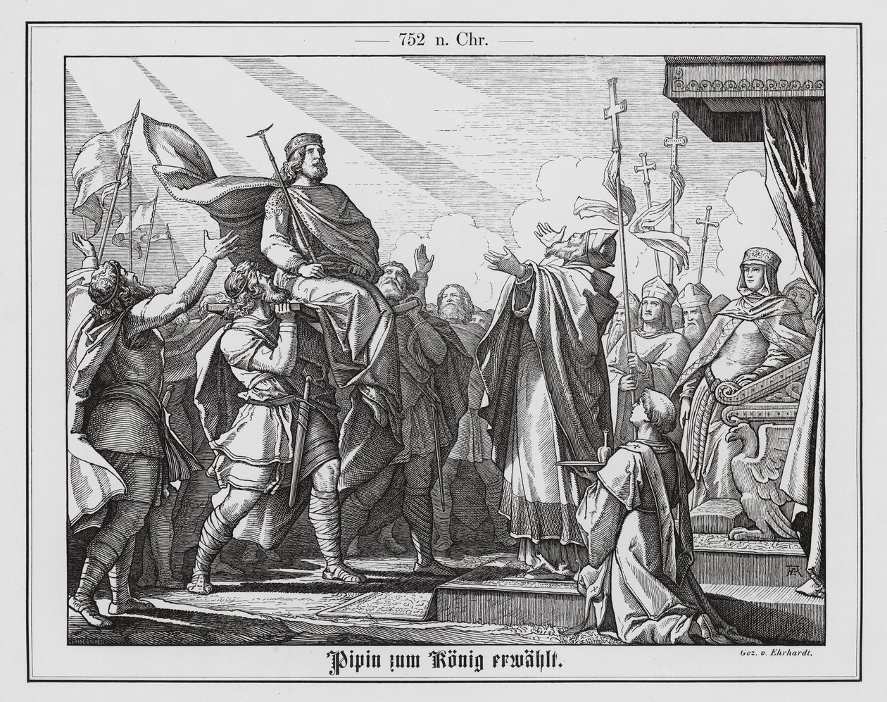 Pepin the Short proclaimed King of the Franks, 751 (engraving) by Karl Ludwig Adolf Ehrhardt
