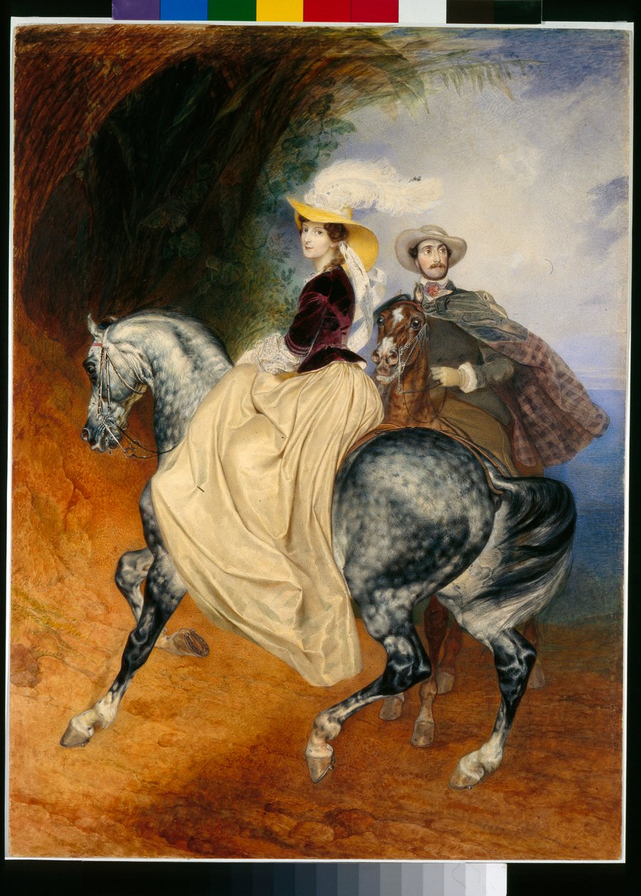 The Riders: Portraits of Eugene Mussard and His Wife Emilie by Karl Pavlovich Bryullov
