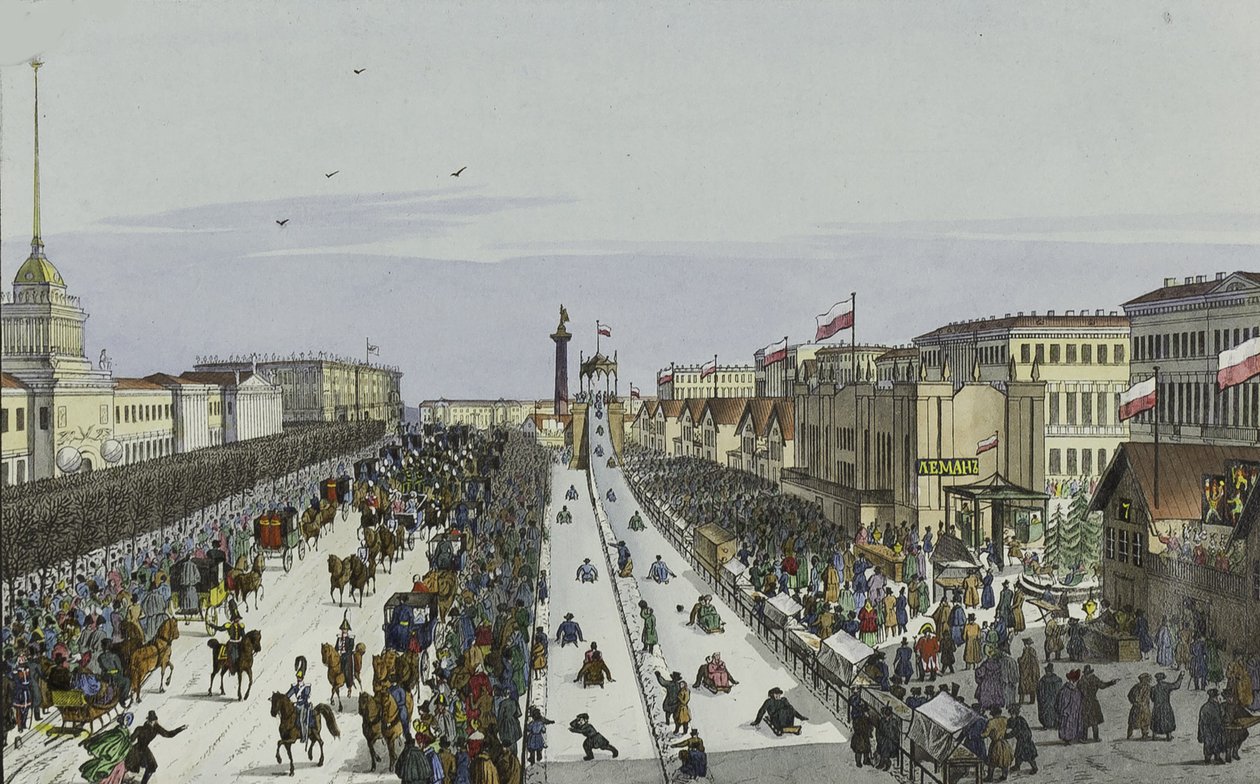 Public merry-making on the Admiralty Square in Saint Petersburg by Karl Petrovich Beggrov