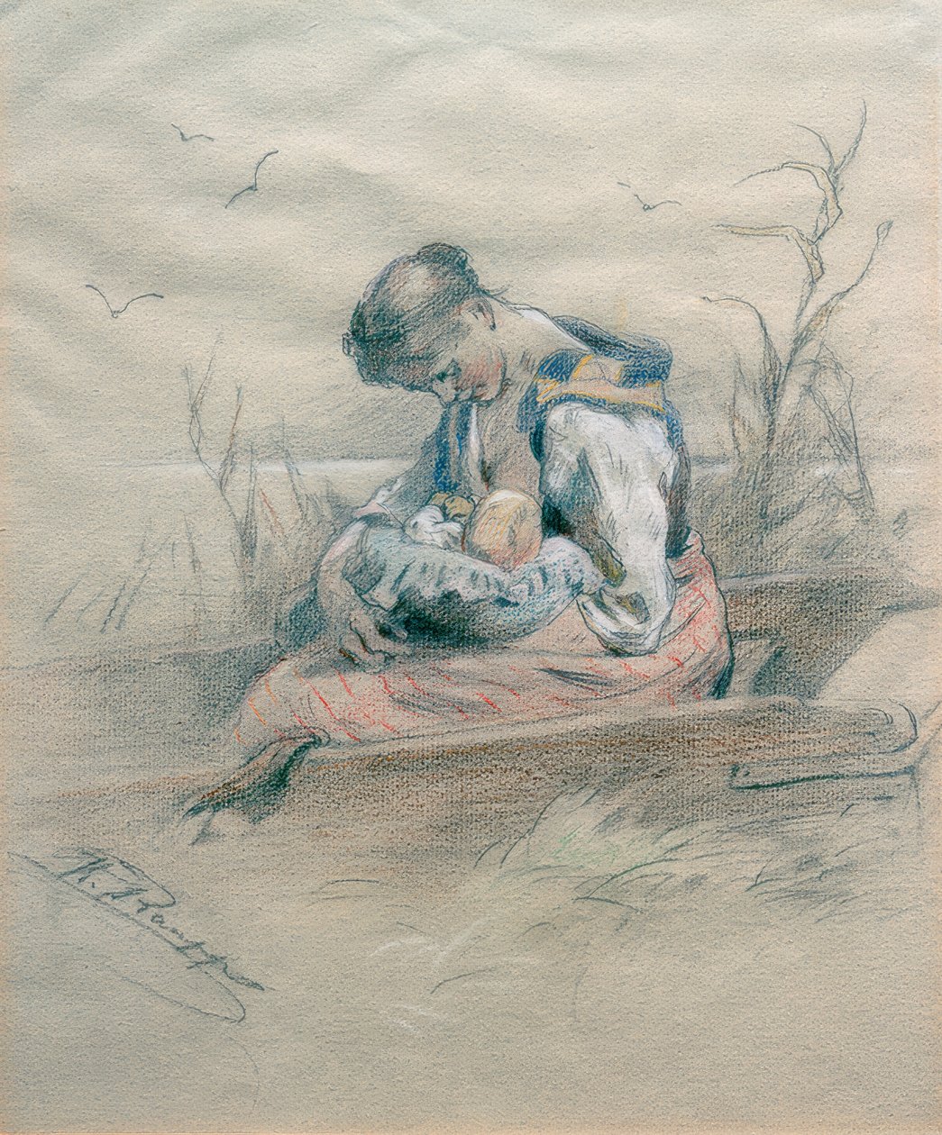 Nursing Woman in a Boat on the Shore of Lake Chiemsee by Karl Raupp