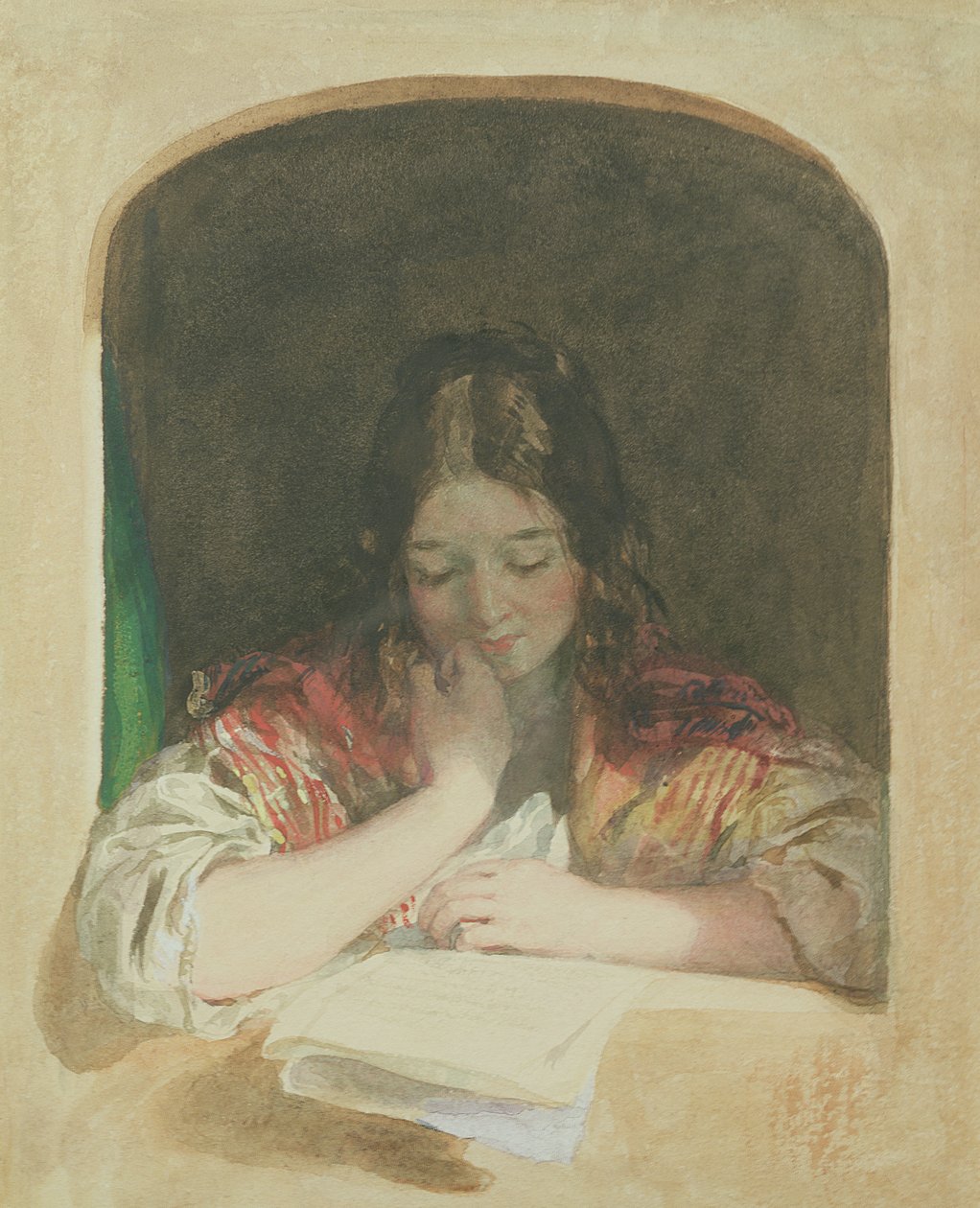 Girl Reading at a Window by Karoly or Charles Brocky