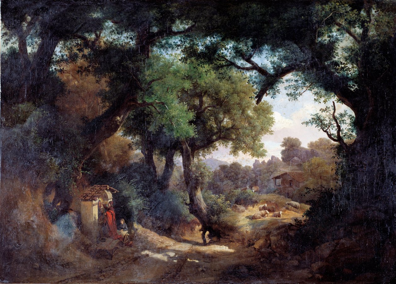Portrait of the Painter Andrea del Castagno and a Shepherd in a Landscape by Carlo Marko Junior (1822-1891) 1863 by Karoly II Marko
