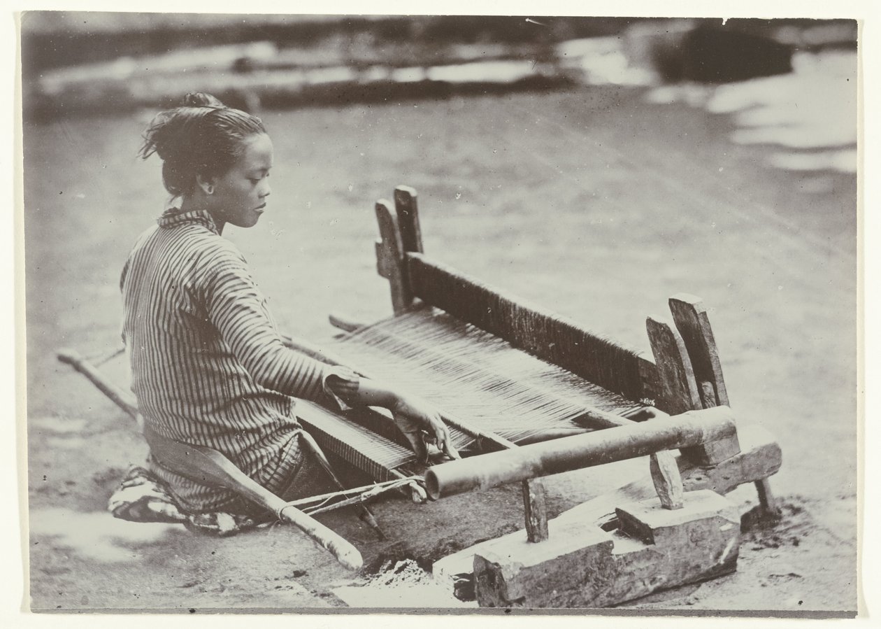 Javanese Woman Weaving Cloth on a Loom by Kassian Cephas