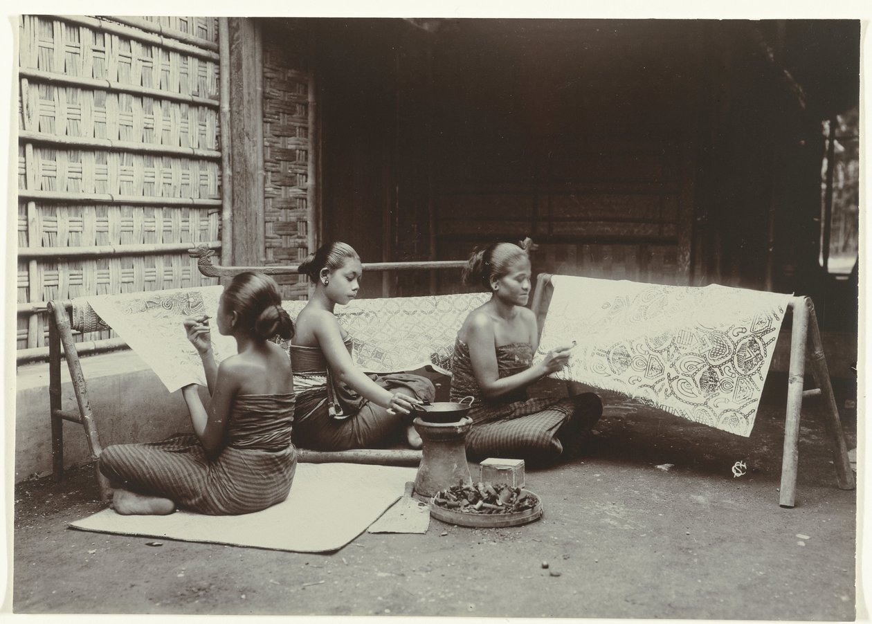 Three Javanese Women Drawing Batik Designs on Cloth by Kassian Cephas