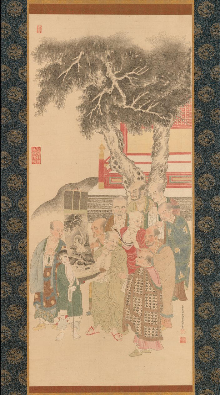 Ten Rakan Examining a Painting of White-Robed Kannon by Kato Nobukiyo