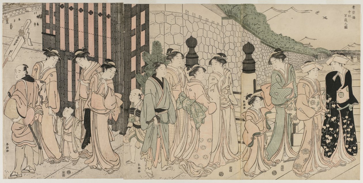 A Thousand Autumns, Ten Thousand Years on Tokiwa Bridge, Early 1790s by Katsukawa Shuncho
