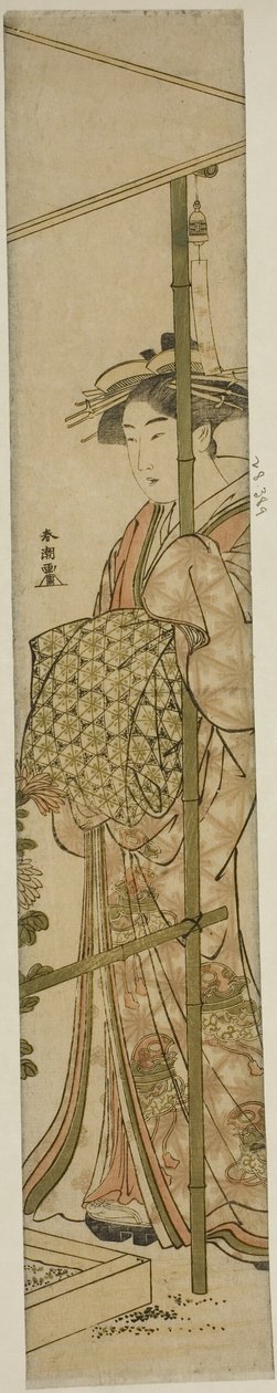 Courtesan Admiring Chrysanthemums by Katsukawa Shuncho