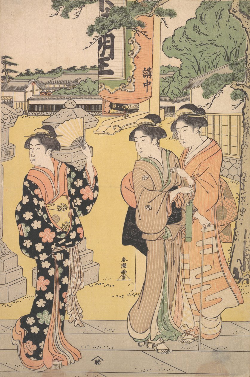 Fair Visitors in the Compound of a Buddhist Temple by Katsukawa Shuncho
