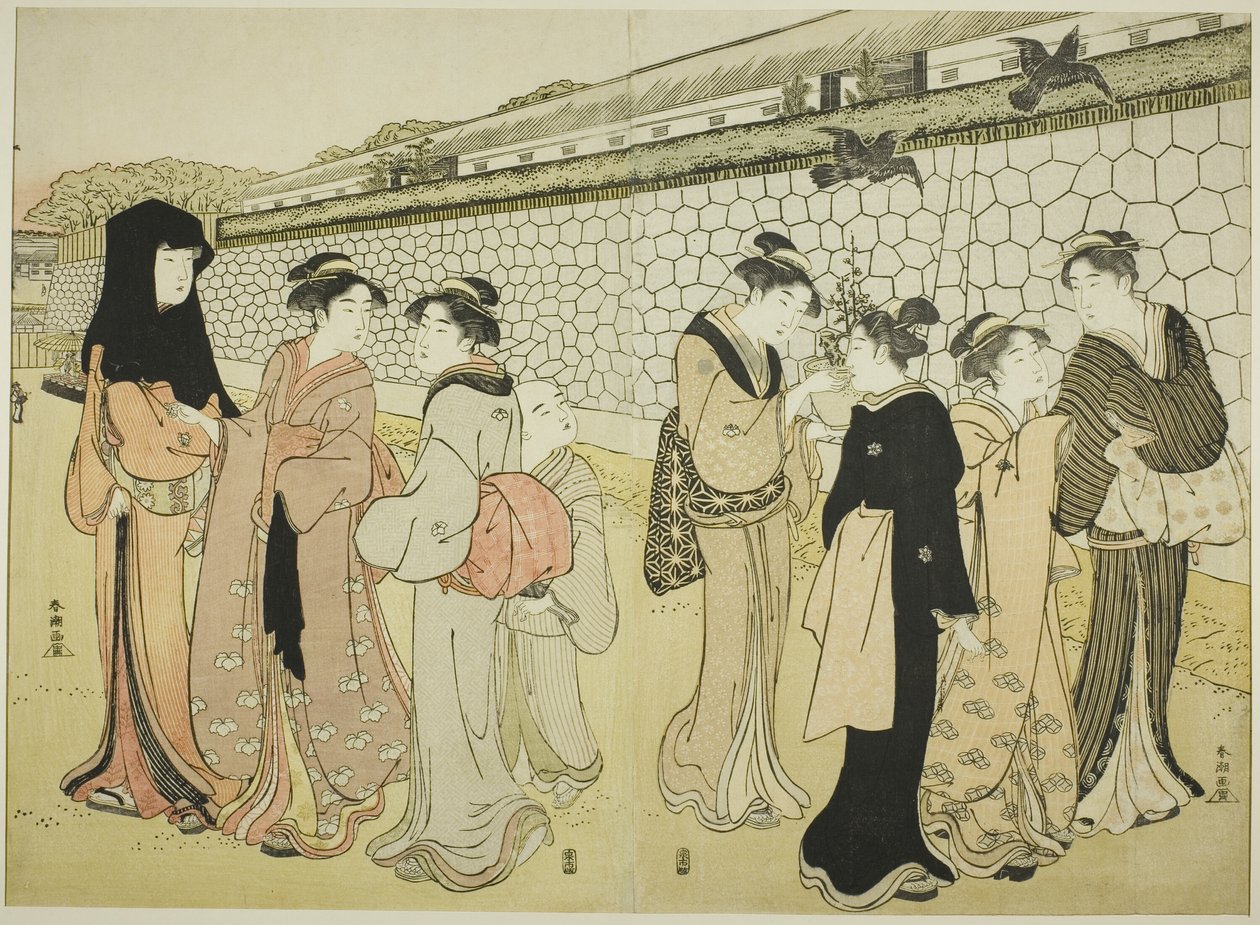 Women Walking by a Moat by Katsukawa Shuncho