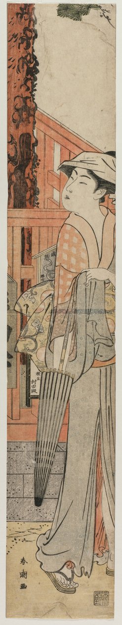Young Woman Standing Beside a Pine Tree Within the Precincts of a Temple by Katsukawa Shuncho