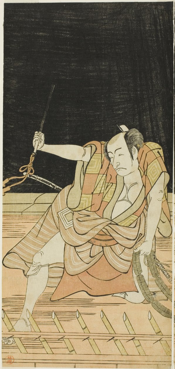 Actors Nakamura Nakazo I as Danshichi Kurobei and Ichikawa Danjuro V as Issun Tokubei in Mirror of Osaka in the Summer Festival (Natsu Matsuri Naniwa Kagami) by Katsukawa Shunkо̄
