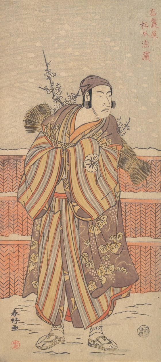 Matsumoto Sumezo as a Man in Winter Attire Standing in the Snow by Katsukawa Shunko