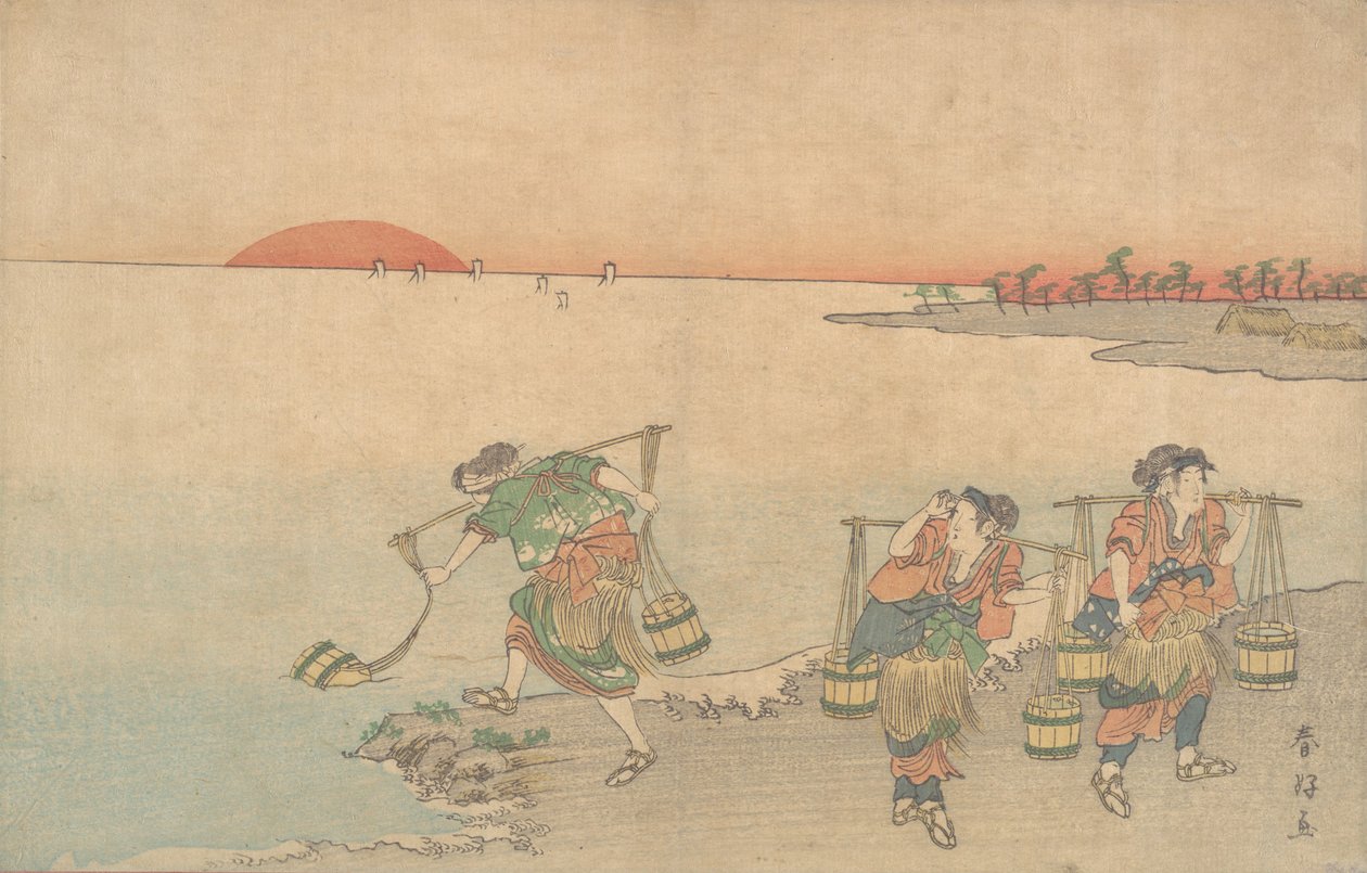 Three Water Carriers at the Shore by Katsukawa Shunko