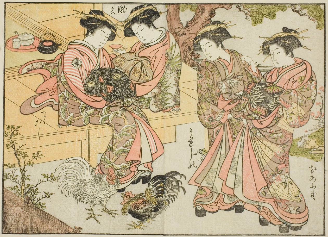 Courtesans of the Ogiya, from the book "Mirror of Beautiful Women of the Pleasure Quarters," vol. 1 by Katsukawa Shunsho