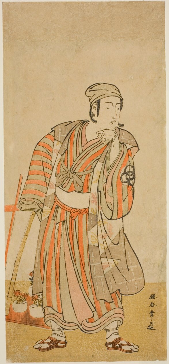 The Actor Bando Mitsugoro I as Taira no Tadamori Disguised as a Potted-Plant Seller in the Play Sakuya Kono Hana no Kaomise, Performed at the Nakamura Theater in the Eleventh Month, 1776 by Katsukawa Shunsho