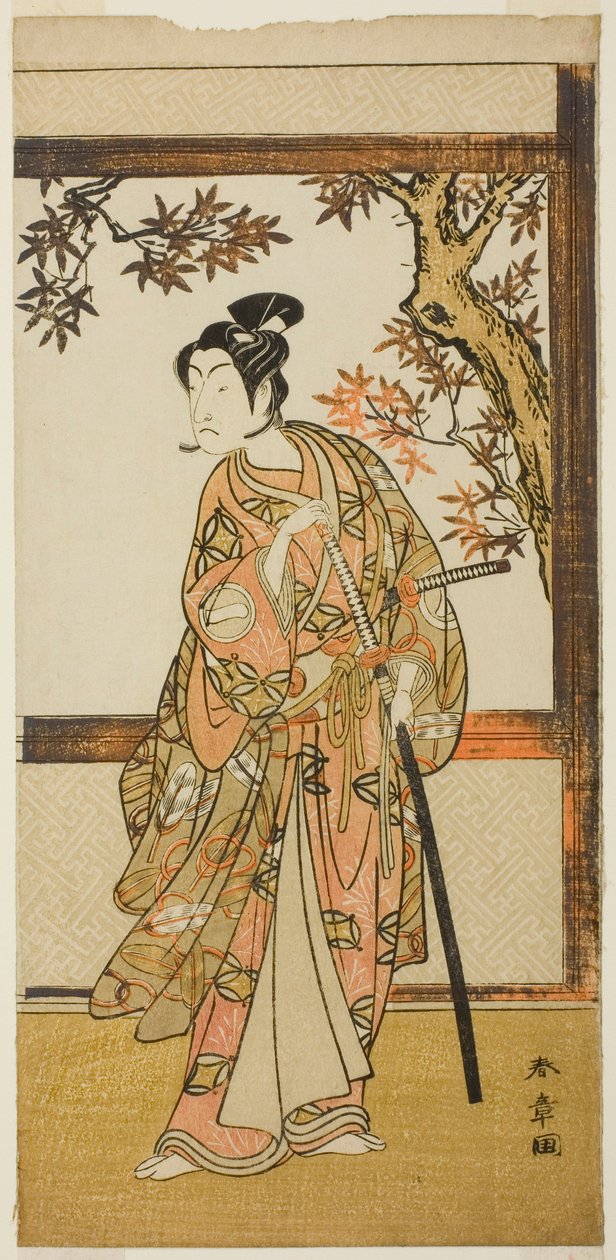 The Actor Ichikawa Monnosuke II as Shinokobe Shoji Yukihira in the Play Gohiiki Kanjincho, Performed at the Nakamura Theater in the Eleventh Month, 1773 by Katsukawa Shunsho