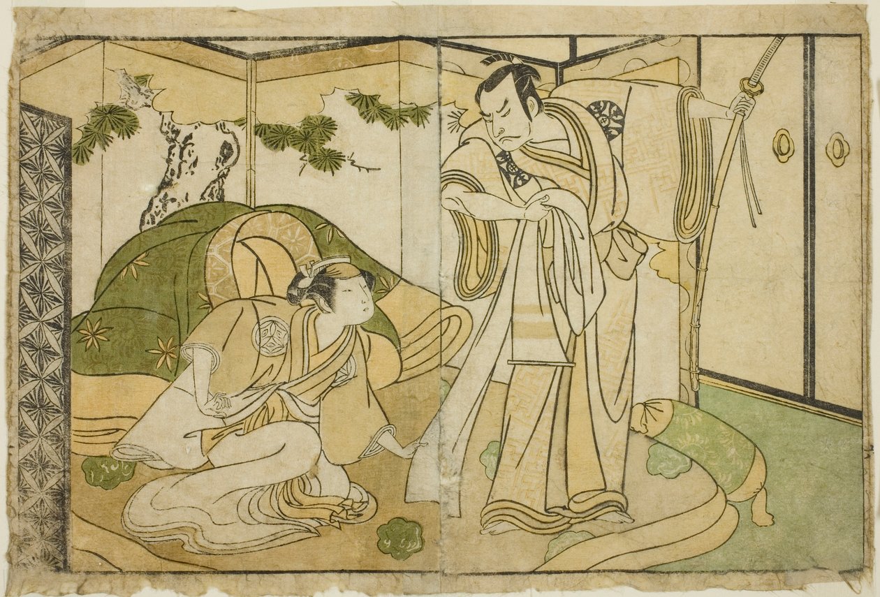 The Actors Nakamura Nakazo I as Taira no Kiyomori and Yamashita Kinsaku II as Tokiwa Gozen in the Play Nue no Mori Ichiyo no Mato, Performed at the Nakamura Theater in the Eleventh Month, 1770 by Katsukawa Shunsho