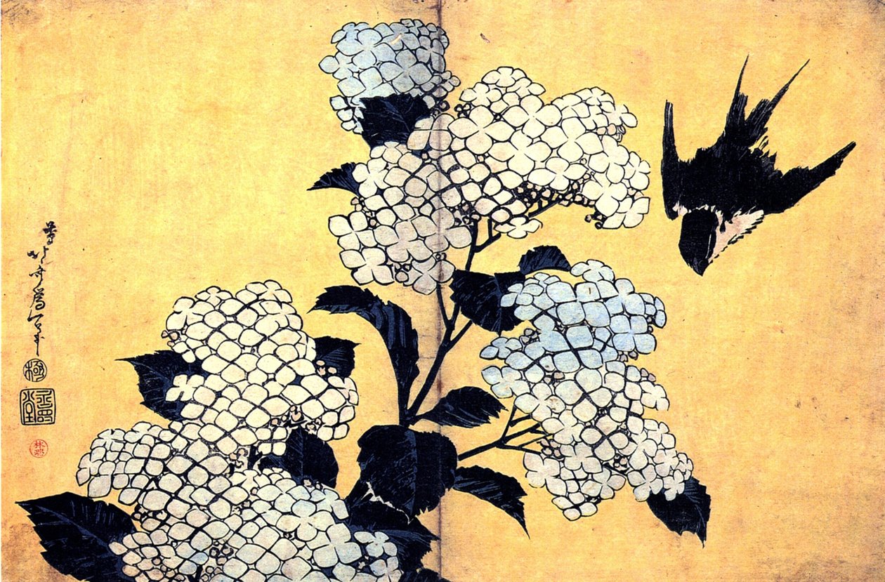 Hydrangea and Swallow by Katsushika Hokusai
