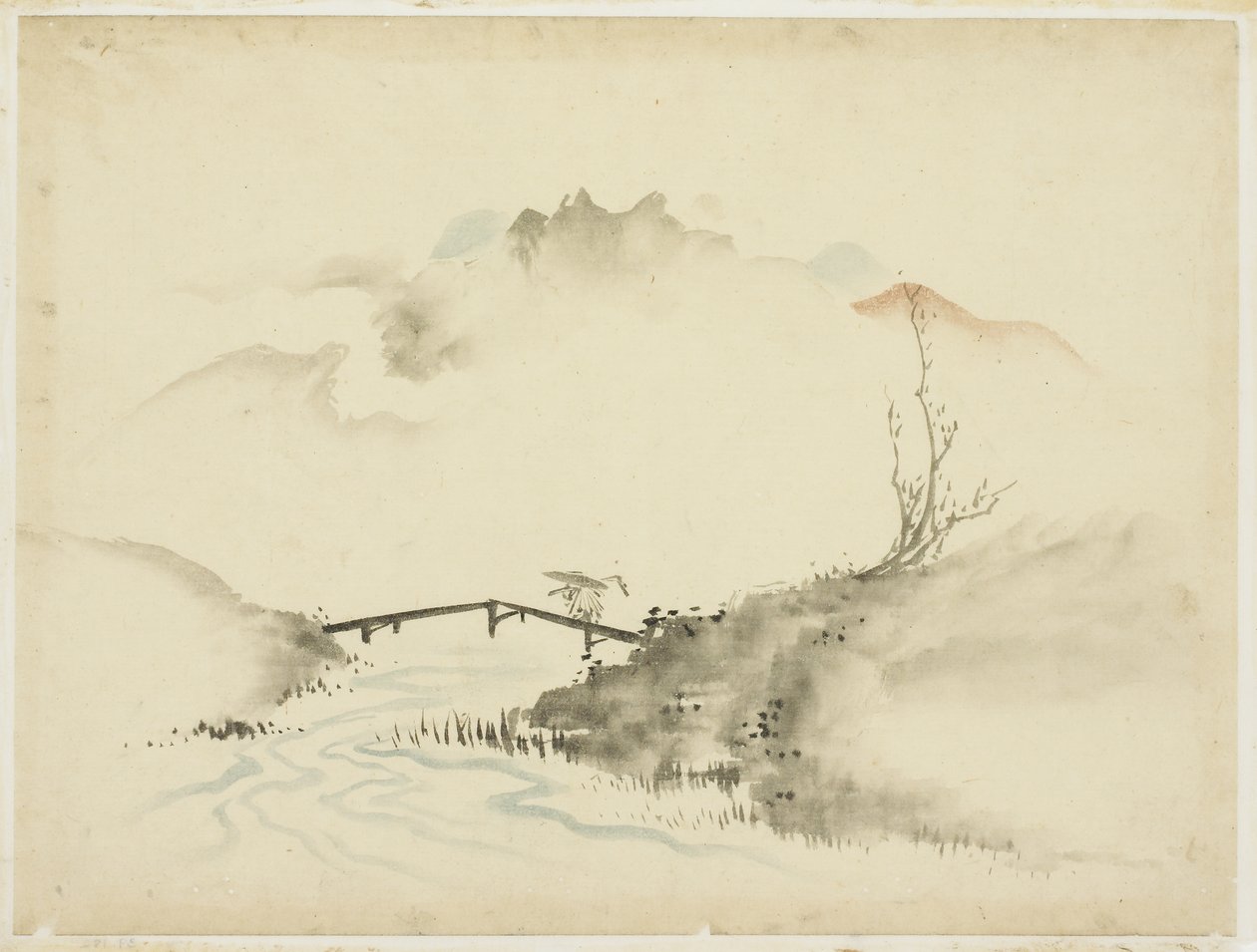Landscape with Farmer Crossing Bridge, 1615-1868 by Katsushika (school of) Hokusai