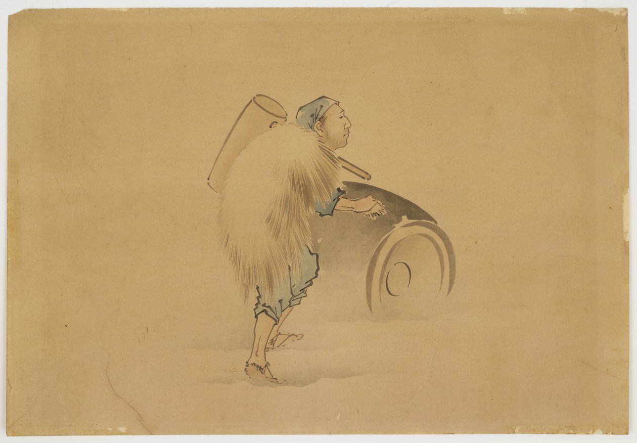 Man with Mallet Rolling Barrel by Katsushika (school of) Hokusai