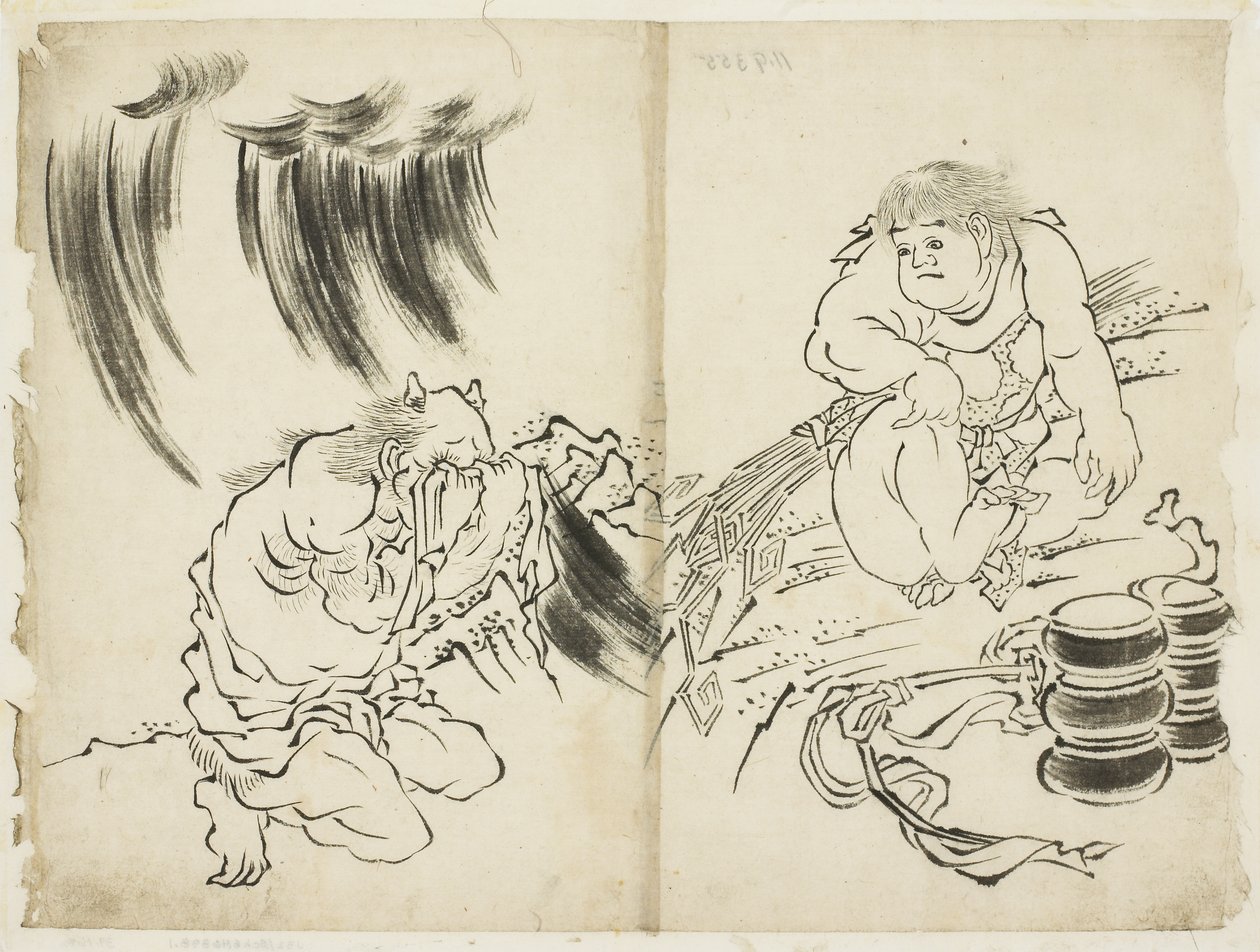 Personification of Storm with Kintaro and Weeping Oni by Katsushika (school of) Hokusai