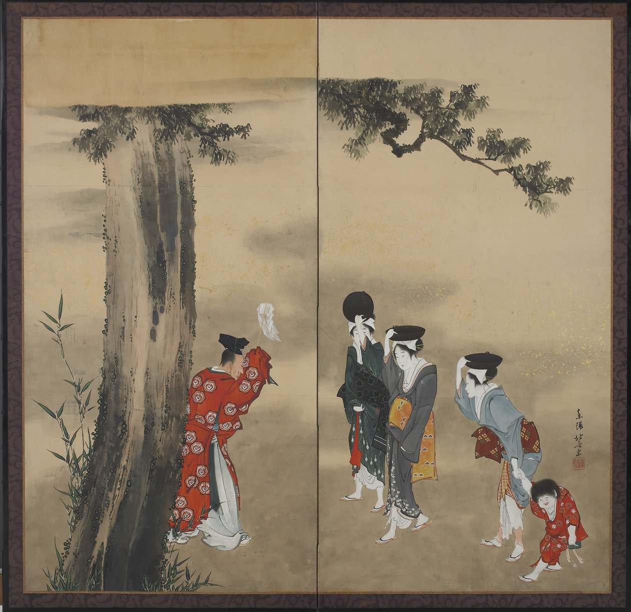 A Shinto Priest, Three Women and a Child by Katsushika Hokusai