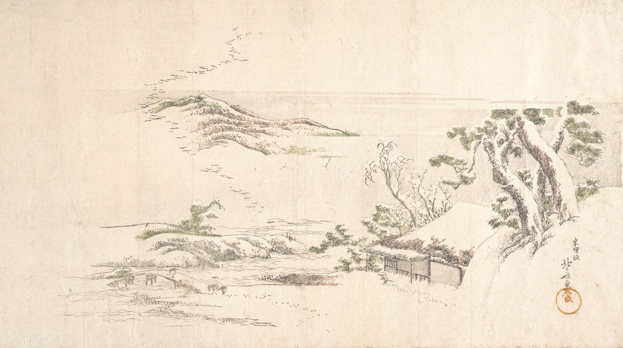 A Snow-clad Landscape with Gray Clouds by Katsushika Hokusai