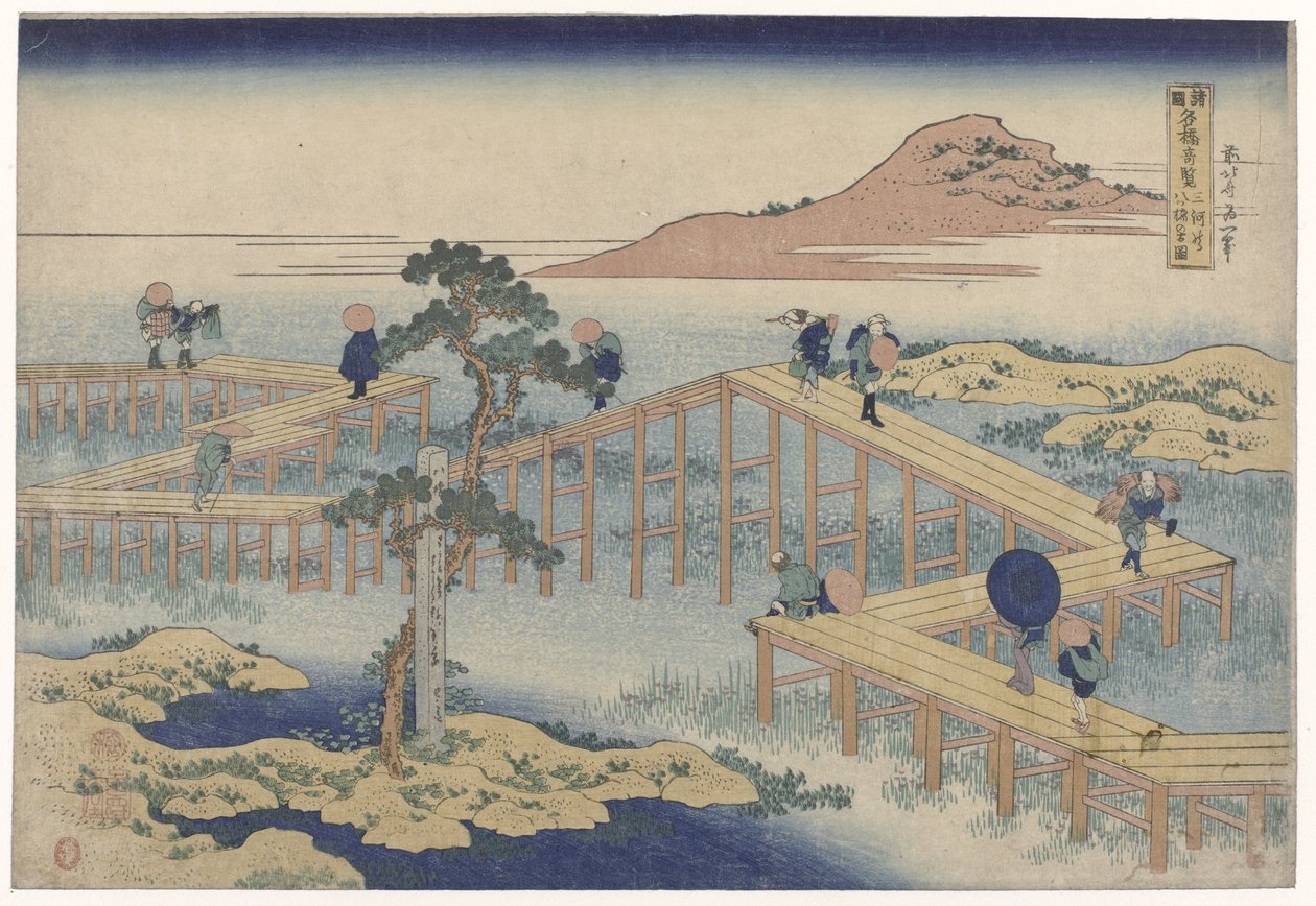 The Zigzag Bridge in Mikawa Province by Katsushika Hokusai