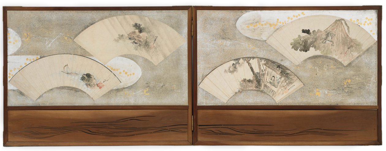 Four Fan Paintings Mounted on a Screen by Katsushika Hokusai