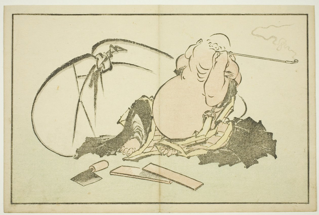 Hotei Smoking his Pipe, from The Picture Book of Realistic Paintings of Hokusai by Katsushika Hokusai