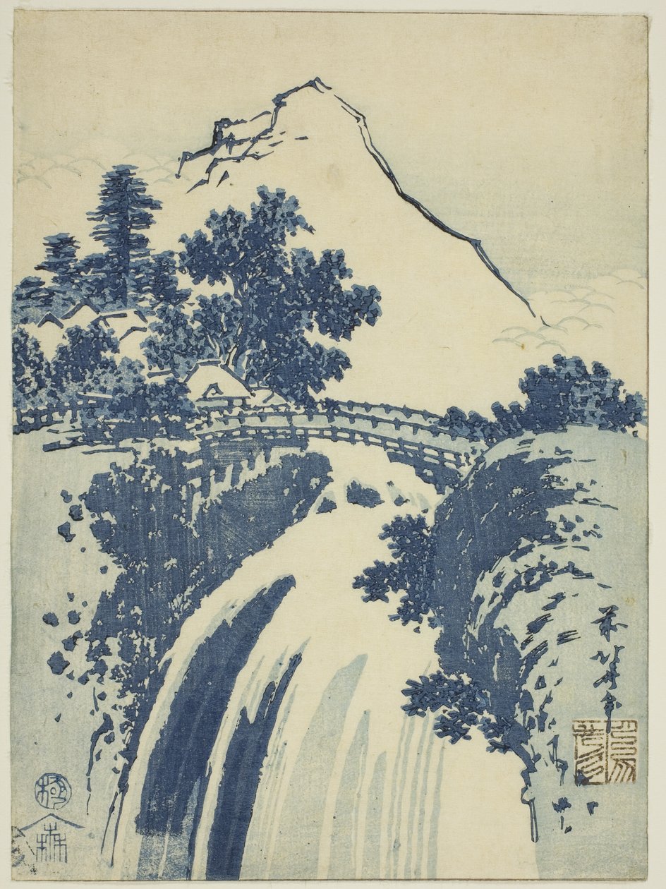 Landscape with Waterfall, from an Untitled Series of Chuban Prints by Katsushika Hokusai