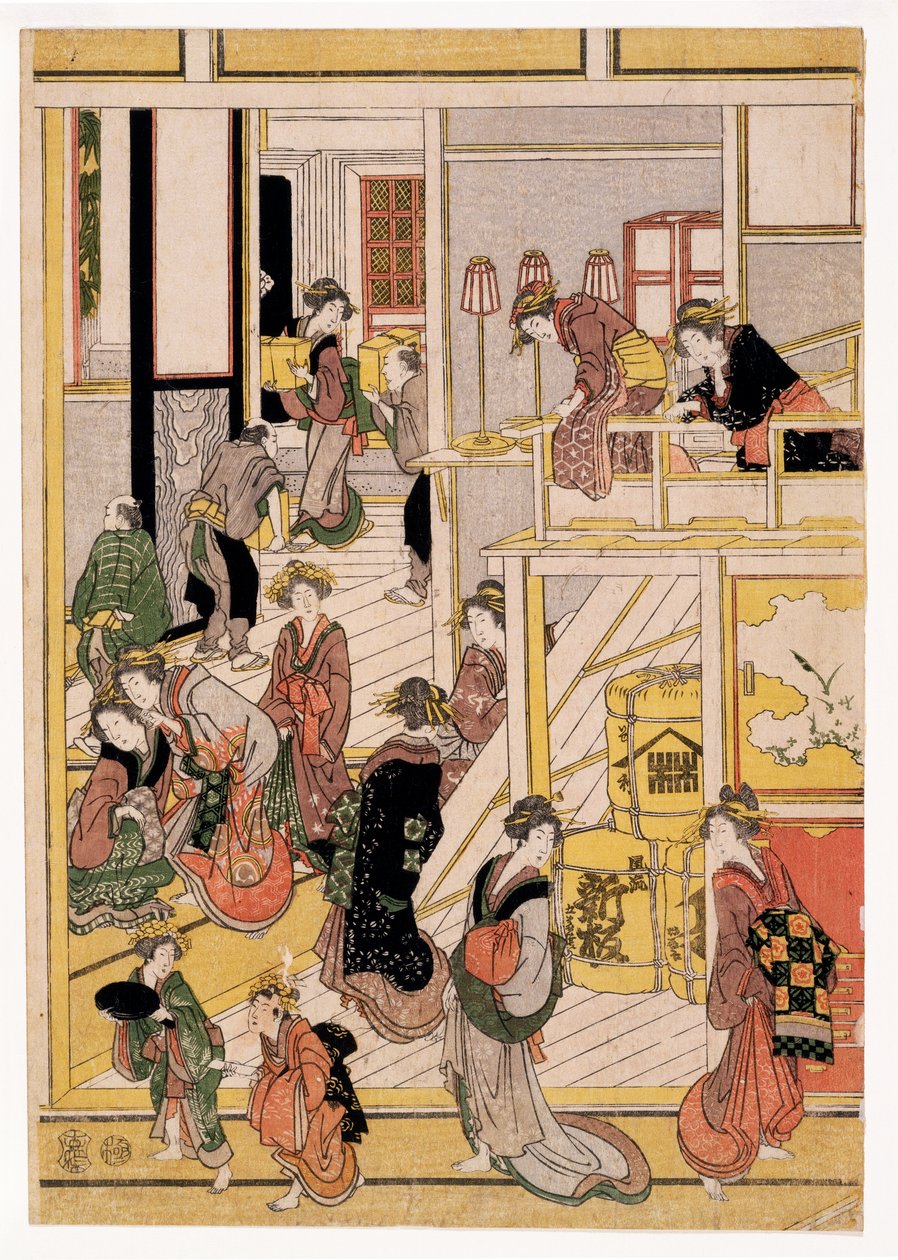 New Years Days of the Teahouse Ogi-ya by Katsushika Hokusai