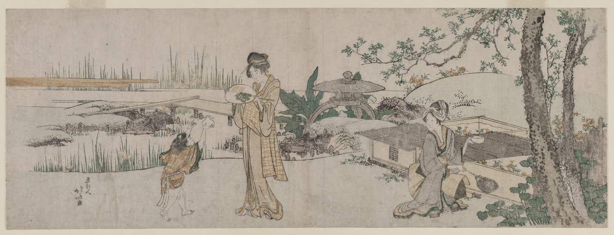 Two Women and a Child Beside a Goldfish Tank by Katsushika Hokusai