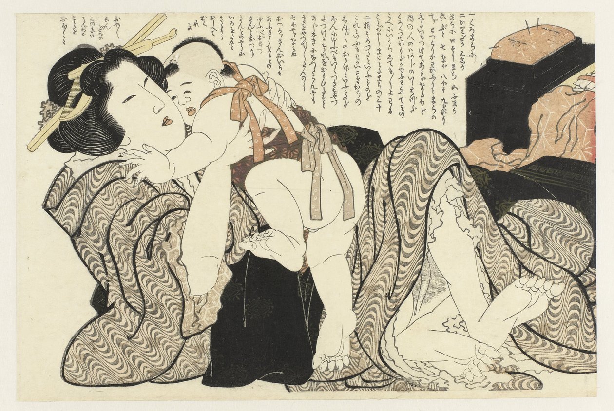 Woman with Child (The Adonis Plant, Fukujuso) by Katsushika Hokusai