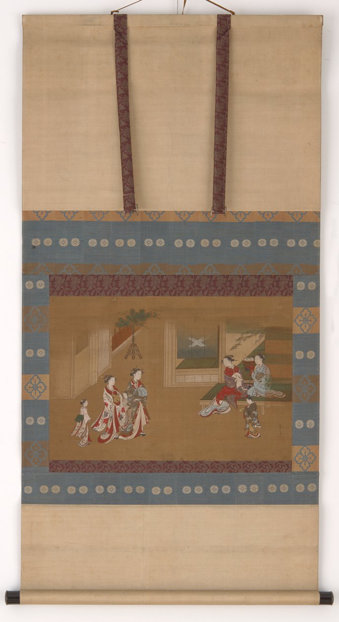 Two yujo making a New Year call upon two others, 18th century by Kawamata Tsunemasa