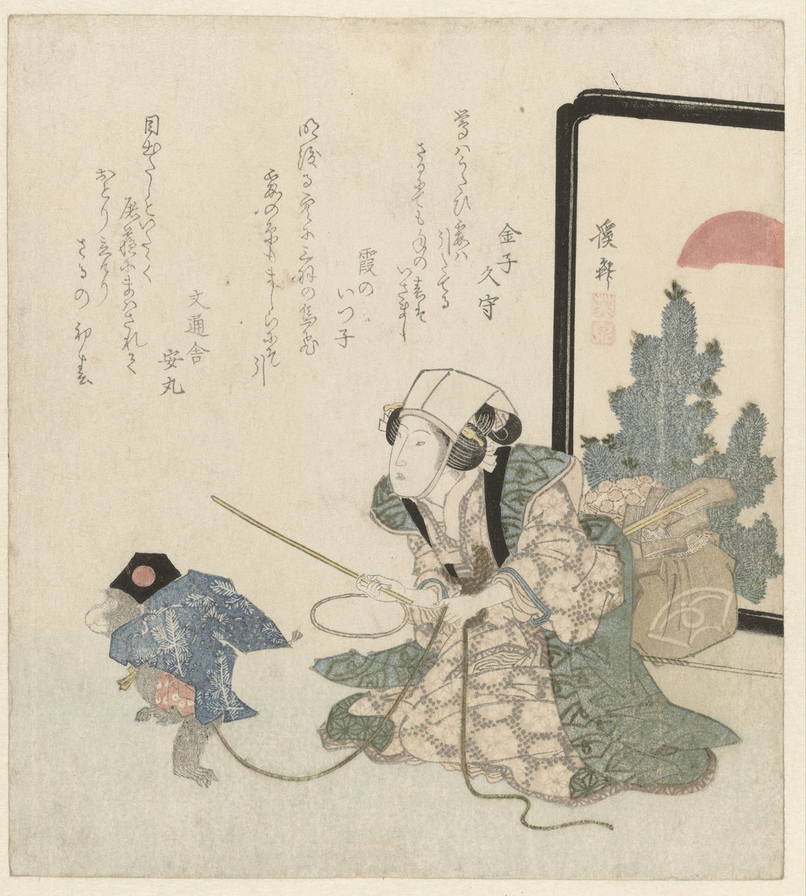 A Female Monkey Trainer by Keisai Eisen